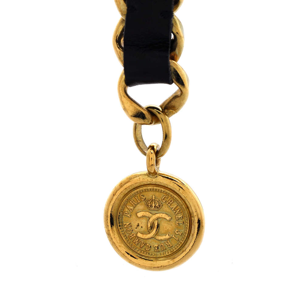 Chanel Vintage Medallion Chain Belt Metal and Leather